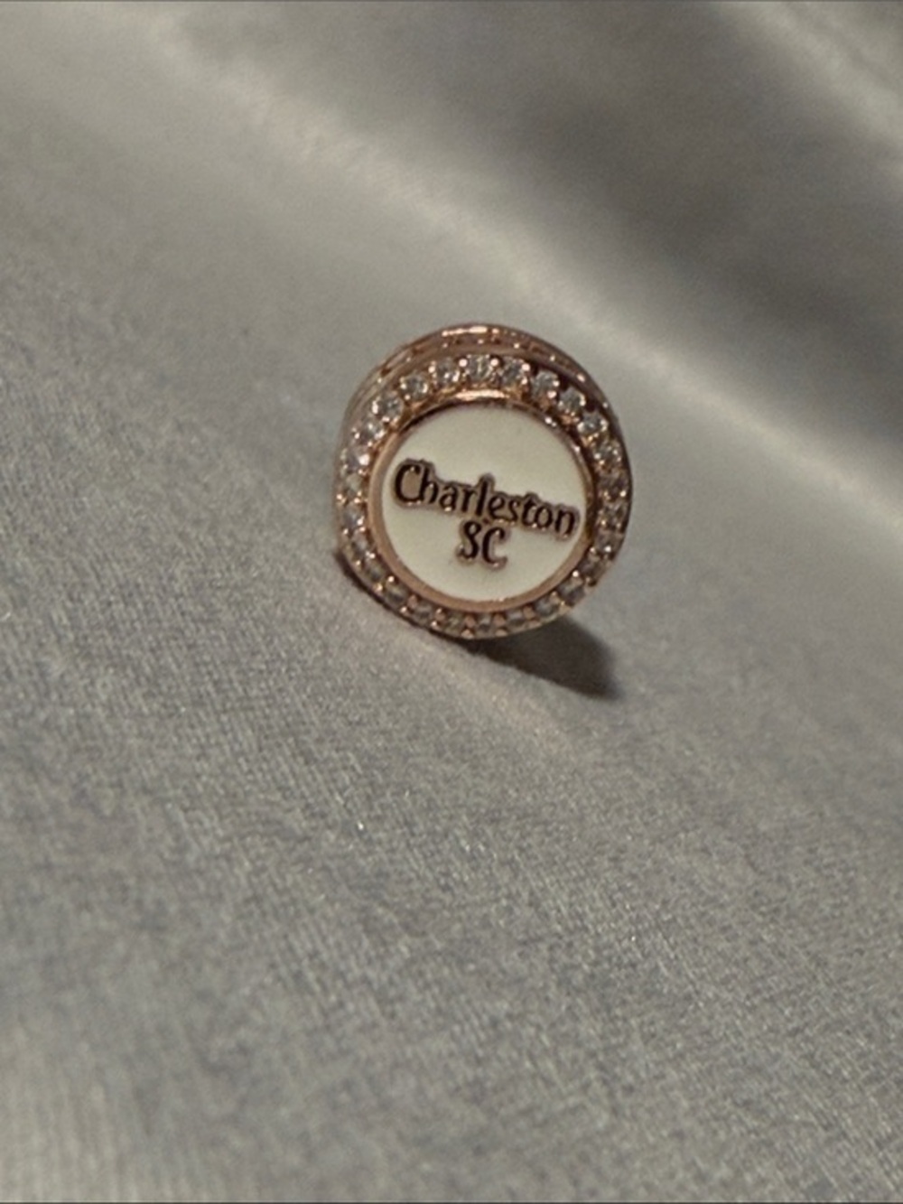 Pandora charm Charleston SC Enamel Circle bead with Crystal Halo - Rose Gold